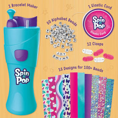 Imagimake Spin n Pop DIY Bracelet Making Kit| Patented Electric Bracelet Maker for Kids 8|12| Create 10 Unique Bracelets with Shiny Foil Beads, Alphabet Beads & Clasps|for Girls & Teens, Blue & Green
