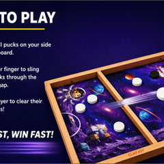Space Slingo Rapid Action Wooden Puck Game for Kids & Family | Fast Track Sling Puck Board Game | Portable Travel-Friendly Interactive Board Game (Ages 5+)