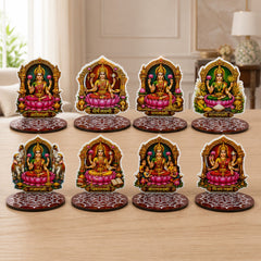 TodFod Ashtalakshmi Tealight Candle Holder Coaster Set of 8 | 3 Inch Wooden MDF Lakshmi Diya Stand for Diwali Pooja Home Decor