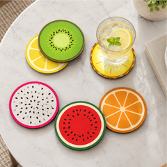 TodFod Fruit Design Wooden Drink Coasters, Set of 6 (4 Inch) – Colorful Coasters for Tea, Coffee, Cups & Glasses