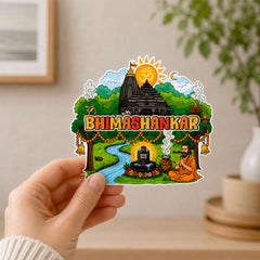 Smaran Bhimashankar Jyotirlinga Wooden Fridge Magnet | Spiritual Deity & Mantra Illustration | 3x3 Inch Spiritual Refrigerator Decor for Home Kitchen & Gift