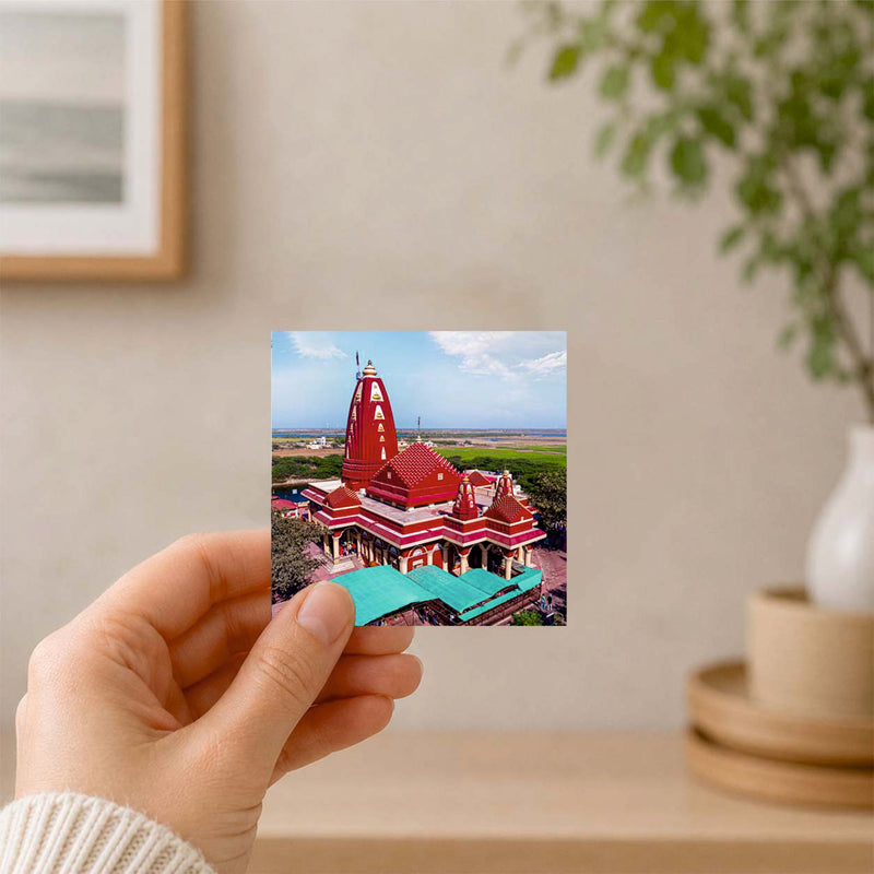 Smaran Nageshwar Jyotirlinga Wooden Fridge Magnet | Red Temple Tower Illustration | 3x3 Inch Spiritual Refrigerator Decor for Home Kitchen & Gift