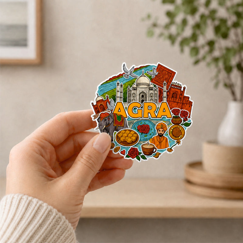 Todfod Agra Wooden Fridge Magnet | Taj Mahal & Heritage Culture Illustration | 3x3 Inch Refrigerator Decor for Home Kitchen & Gift - Todfod