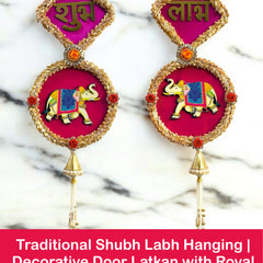 Decorative door latkan with royal elephant design on a marble background