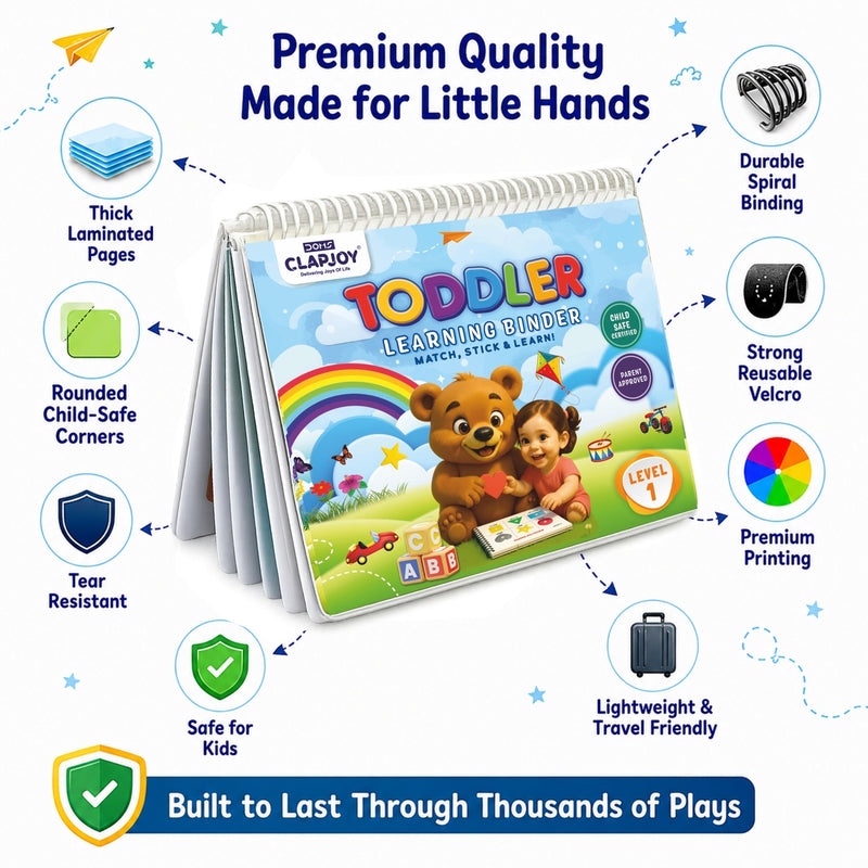 Toddler Learning Binder for Kids 2-5 Years | Reusable Velcro Activity Book | Educational Learning Binder for Alphabet, Colors, Shapes, Animals, Fruits & Vegetables | Montessori Learning Toy