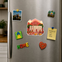 Smaran Jaipur Wooden Fridge Magnet | Pink City Palace & Camel Illustration | 3x3 Inch Refrigerator Decor for Home Kitchen & Gift