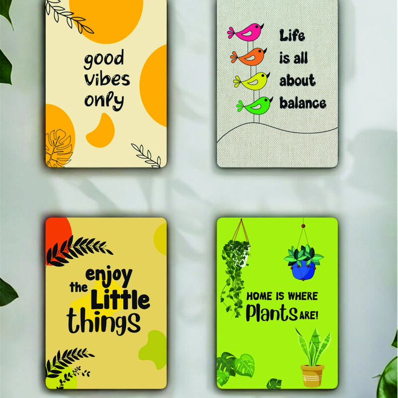 Todfod Motivational Botanical Wall Hanging Set of 4 | A4 Size Plant & Bird Theme MDF Wood Plaques for Home Decor