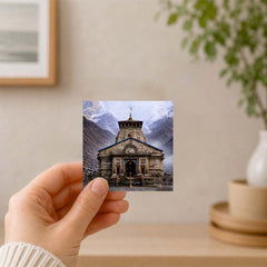 Smaran Kedarnath Jyotirlinga Wooden Fridge Magnet | Snow Mountain Temple Illustration | 3x3 Inch Spiritual Refrigerator Decor for Home Kitchen & Gift