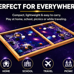 Space Slingo Rapid Action Wooden Puck Game for Kids & Family | Fast Track Sling Puck Board Game | Portable Travel-Friendly Interactive Board Game (Ages 5+)
