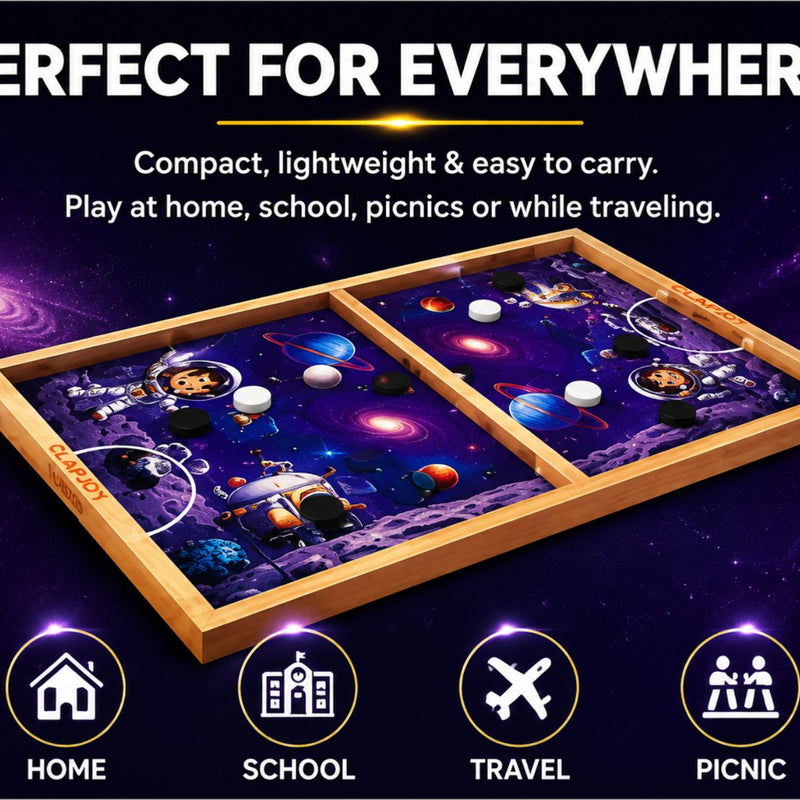 Space Slingo Rapid Action Wooden Puck Game for Kids & Family | Fast Track Sling Puck Board Game | Portable Travel-Friendly Interactive Board Game (Ages 5+)