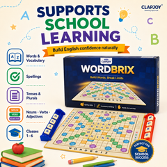 Clapjoy Wordbrix Word Building Board Game for Kids Ages 6-12 | 3-in-1 English Learning Game | Spelling, Vocabulary & Sentence Making | 100 Letter Tiles | 2-6 Players