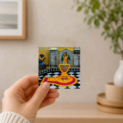 Smaran Nageshwar Jyotirlinga Wooden Fridge Magnet | Sacred Shrine Interior with Snake Statue & Floral Offerings | 3x3 Inch Spiritual Refrigerator Decor for Home Kitchen & Gift