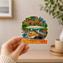 Todfod Bengaluru City Wooden Fridge Magnet – Heritage & Modern Bangalore Illustration Travel Souvenir for Kitchen, Home & Gifting