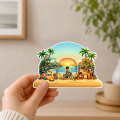Smaran Goa Wooden Fridge Magnet | Creative Alphabet Beach Scene with Sunset & Palm Trees | 3x3 Inch Wooden Refrigerator Decor for Home Kitchen & Gift