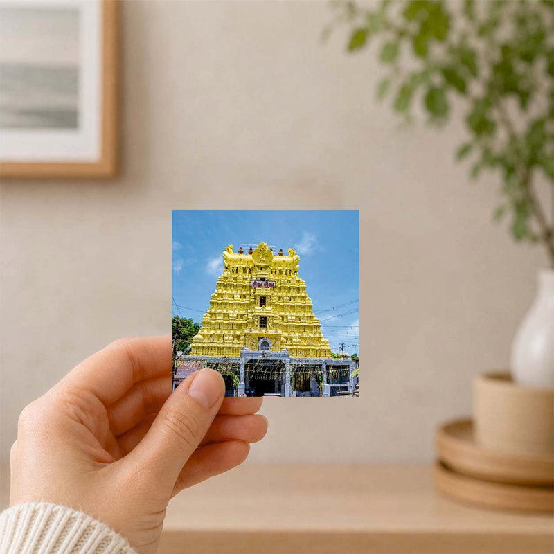 Smaran Rameshwaram Jyotirlinga Wooden Fridge Magnet | Golden Gopuram Temple Illustration | 3x3 Inch Spiritual Refrigerator Decor for Home Kitchen & Gift