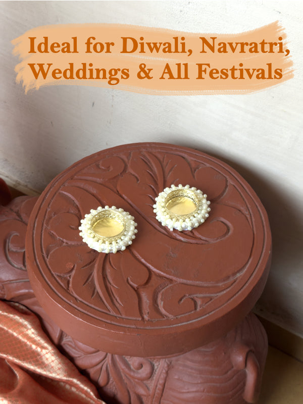 Decorative red container with gold embellishments on a white background, labeled for Diwali, Navratri, weddings, and all festivals.