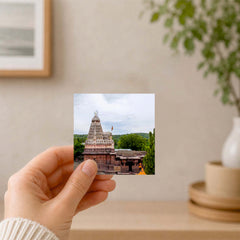 Smaran Grishneshwar Jyotirlinga Wooden Fridge Magnet | Ancient Red Temple & Hills Illustration | 3x3 Inch Spiritual Refrigerator Decor for Home Kitchen & Gift