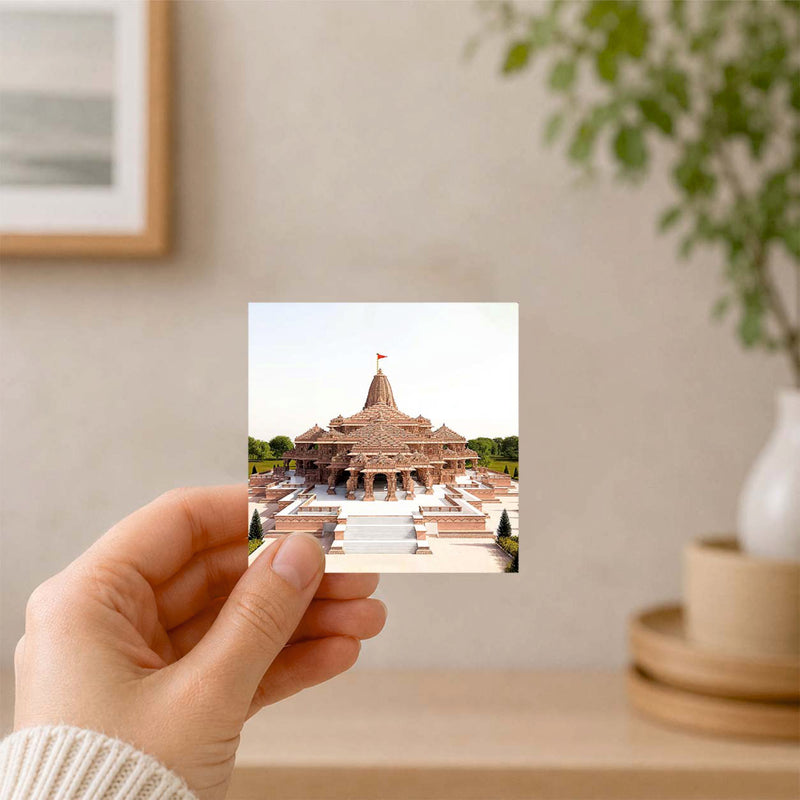 Ram Mandir Ayodhya Fridge Magnet | 3x3 Inch Red Brick Temple MDF Wood Souvenir & Decor