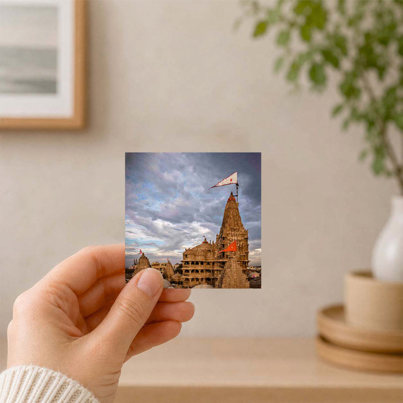 Dwarkadhish Temple Fridge Magnet | 3x3 Inch Sacred Pilgrimage Souvenir & Devotional Decor