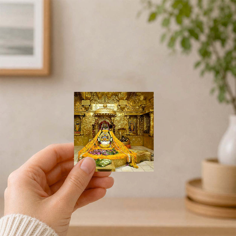 Smaran Somnath Jyotirlinga Wooden Fridge Magnet | Sacred Deity Shrine Interior with Orange Garlands & Golden Base | 3x3 Inch Spiritual Refrigerator Decor for Home Kitchen & Gift