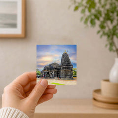 Smaran Trimbakeshwar Jyotirlinga Wooden Fridge Magnet | Ancient Temple Tower & Dome Illustration | 3x3 Inch Spiritual Refrigerator Decor for Home Kitchen & Gift