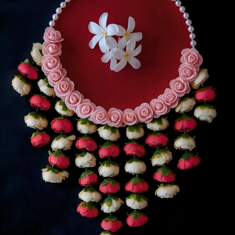 Decorative Laddu Gopal Pooja Thali with Lotus Hangings on a dark background