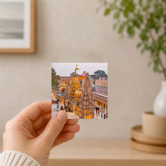 Smaran Kashi Vishwanath Jyotirlinga Wooden Fridge Magnet | Golden Temple & Courtyard Illustration | 3x3 Inch Spiritual Refrigerator Decor for Home Kitchen & Gift