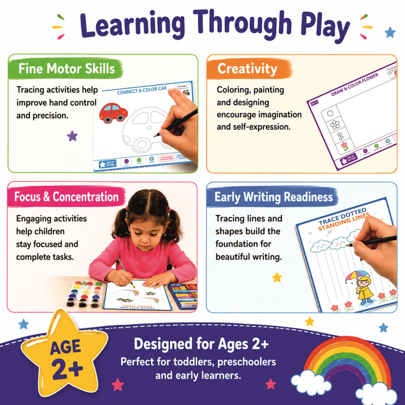Doms Clapsjoy Scribble to Star Creative Confidence Activity Kit for Kids 2+ Years | 21-Day Drawing, Tracing, Coloring & Painting Kit | Preschool Art & Craft Learning Set