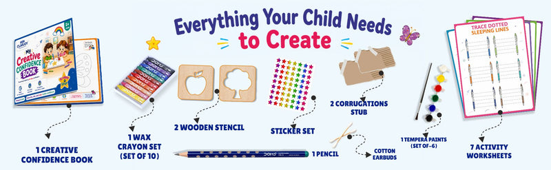 Scribble to Star Creative Activity Kit for Kids Age 2+ | 21-Day Drawing, Tracing & Coloring Book with 7 Activity Worksheets | Crayons, Tempera Paints, Pencil, Stencils, Stickers & Craft Supplies | Preschool Learning Kit