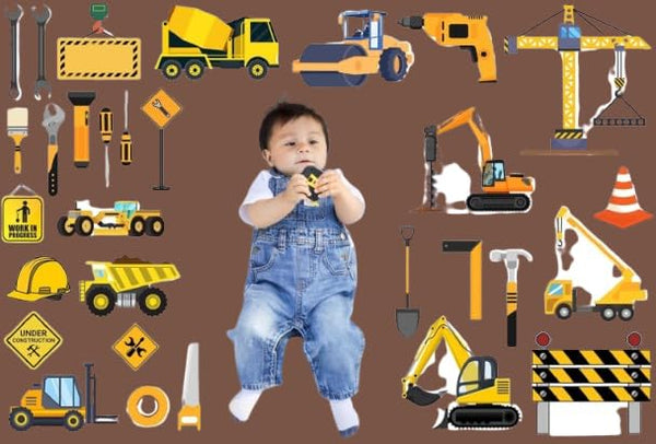 Todfod Construction Digital Backdrops (30+ Props) | Builder Theme Digital Backdrops for Baby Photoshoot, Kids Photography & Editing