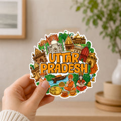 Smaran Uttar Pradesh Wooden Fridge Magnet | Taj Mahal & Cultural Illustration | 3x3 Inch Refrigerator Decor for Home Kitchen & Gift