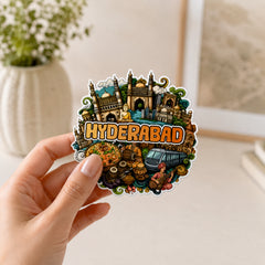 Smaran Hyderabad Wooden Fridge Magnet | Charminar & City Culture Illustration | 3x3 Inch Refrigerator Decor for Home Kitchen & Gift