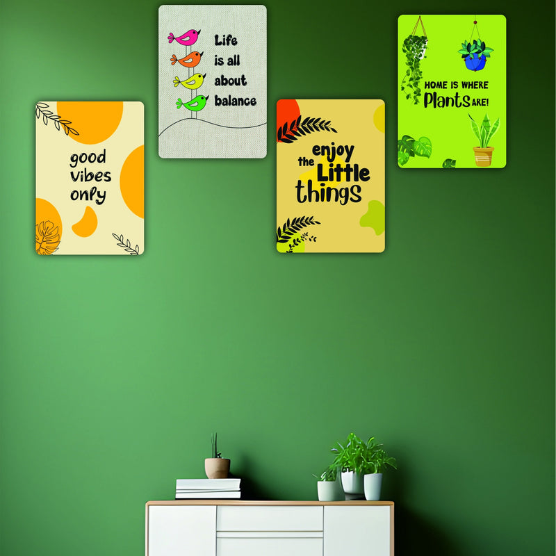 Todfod Motivational Botanical Wall Hanging Set of 4 | A4 Size Plant & Bird Theme MDF Wood Plaques for Home Decor