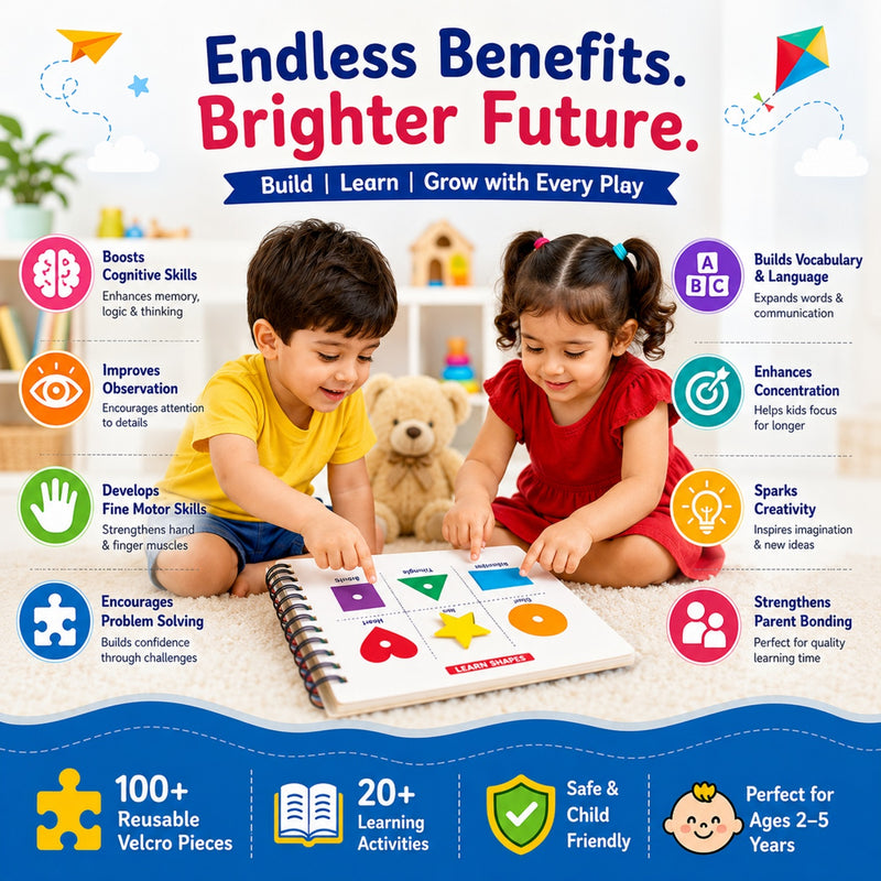 Toddler Learning Binder for Kids 2-5 Years | Reusable Velcro Activity Book | Educational Learning Binder for Alphabet, Colors, Shapes, Animals, Fruits & Vegetables | Montessori Learning Toy
