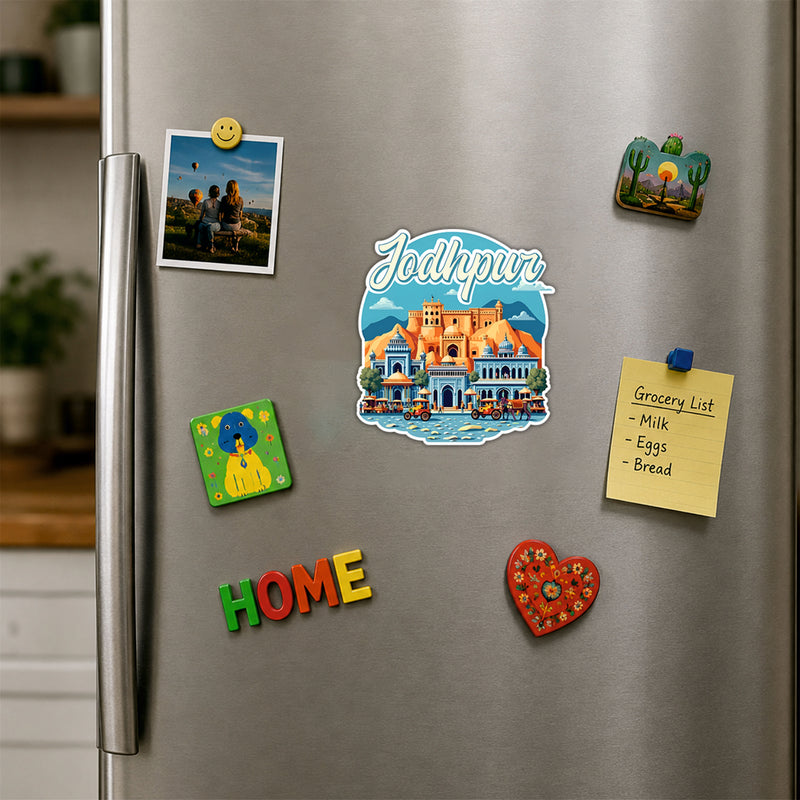 Smaran Jodhpur acrylic Fridge Magnet | Blue City Fort & Culture Illustration | 3x3 Inch Refrigerator Decor for Home Kitchen & Gift