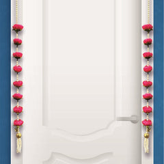 Smaran Pink Peony Rose & Pearl Latkan | Elegant Handmade Artificial Floral Hanging with Beads for Mandir, Door, Pooja Room, Backdrop, Festival & Wedding Decoration