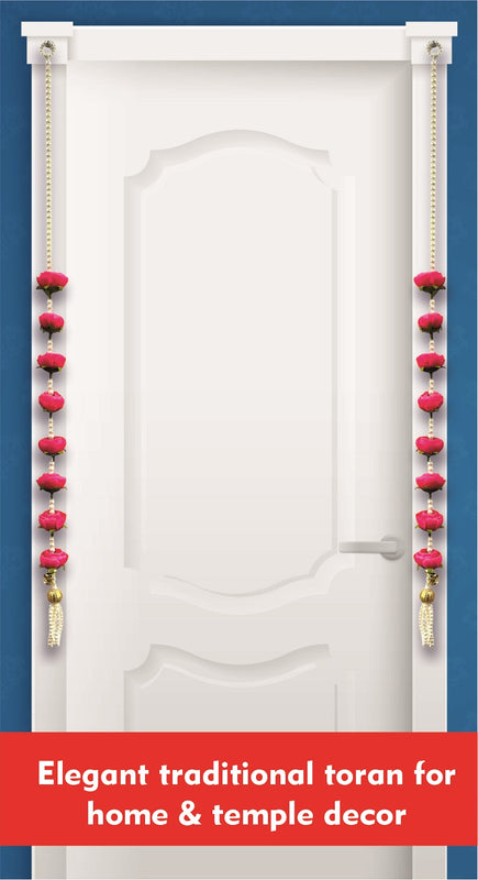 Smaran Pink Peony Rose & Pearl Latkan | Elegant Handmade Artificial Floral Hanging with Beads for Mandir, Door, Pooja Room, Backdrop, Festival & Wedding Decoration