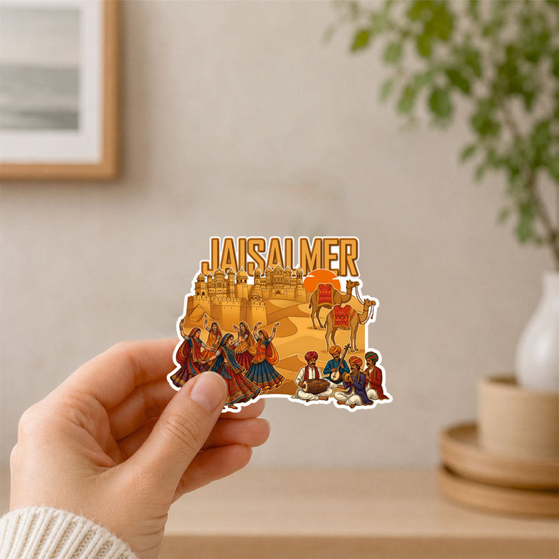 Smaran Jaisalmer Wooden Fridge Magnet | Desert Fort & Camel Illustration | 3x3 Inch Refrigerator Decor for Home Kitchen & Gift