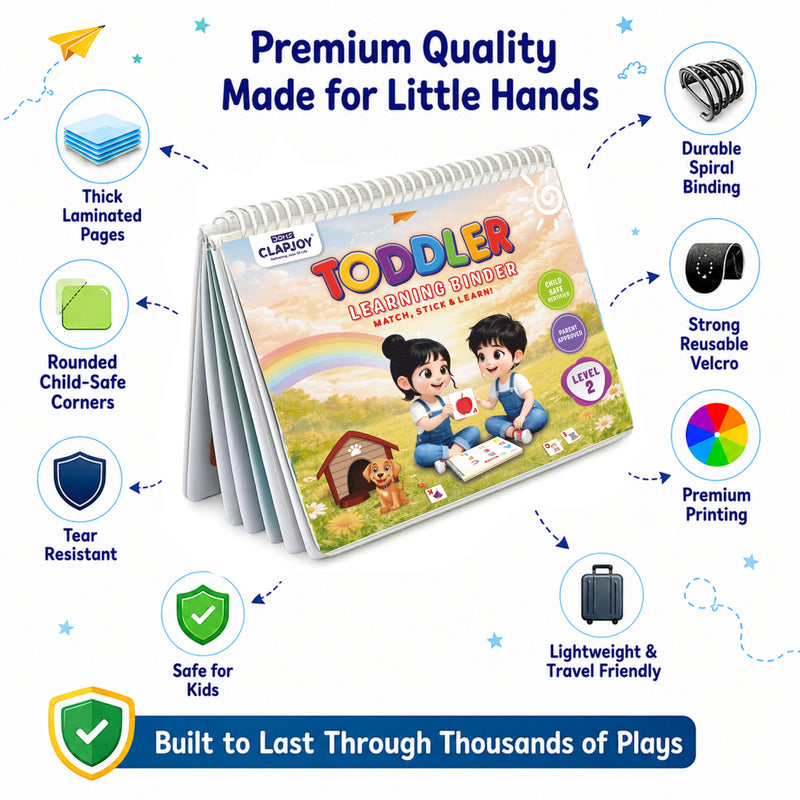 Toddler Learning Binder Level 2 for Kids 2-5 Years | Reusable Velcro Activity Book | Educational Montessori Learning Binder | Alphabet, Counting, Colors, Animals, Weather, Puzzles & More
