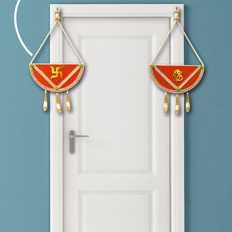Decorative hanging on a white door with a blue background