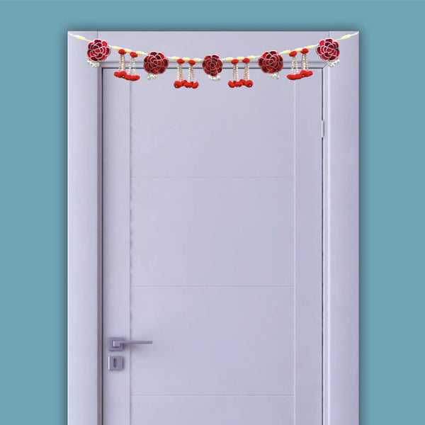Smaran Traditional Handicraft Moti Toran with Latkan Handmade Door Hanging/Bandarwal/Toran for Door Home Decore Torans for Entrance Festival Diwali Decoration (Velvet Rose & Moti Toran)