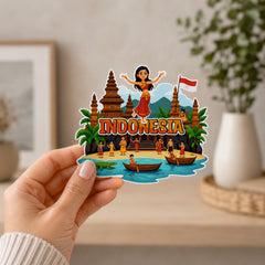 Smaran Indonesia Wooden Fridge Magnet | Traditional Stupa & Island Culture Illustration | 3x3 Inch Refrigerator Decor for Home Kitchen & Gift