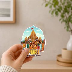 Smaran Puri Jagannath Dham Wooden Fridge Magnet | Temple & Deity Illustration | 3x3 Inch Spiritual Refrigerator Decor for Home Kitchen & Gift