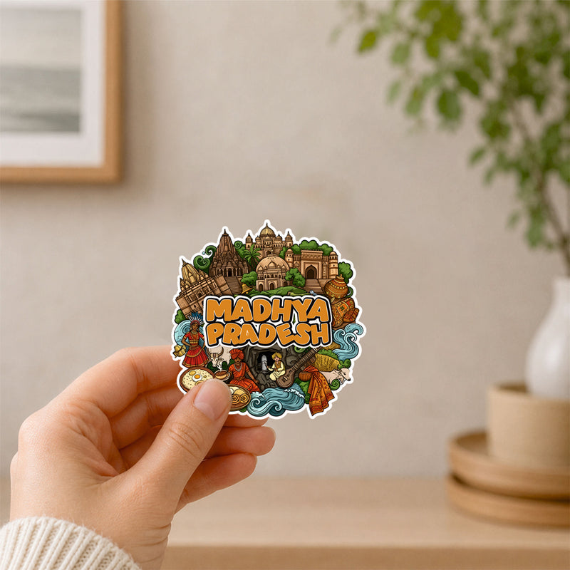 Todfod Madhya Pradesh Heritage Wooden Fridge Magnet – Temple & Culture Illustration, MP Travel Souvenir for Kitchen, Home & Gifting