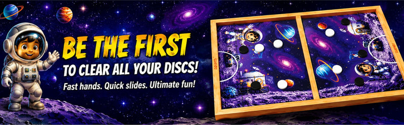 Space Slingo Rapid Action Wooden Puck Game for Kids & Family | Fast Track Sling Puck Board Game | Portable Travel-Friendly Interactive Board Game (Ages 5+)