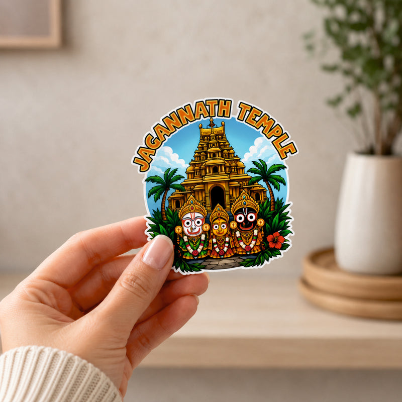 Smaran Jagannath Temple Wooden Fridge Magnet | Puri Deity & Golden Temple Illustration | 3x3 Inch Refrigerator Decor for Home Kitchen & Spiritual Gift