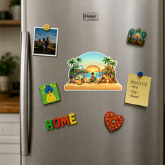 Smaran Goa Wooden Fridge Magnet | Creative Alphabet Beach Scene with Sunset & Palm Trees | 3x3 Inch Wooden Refrigerator Decor for Home Kitchen & Gift