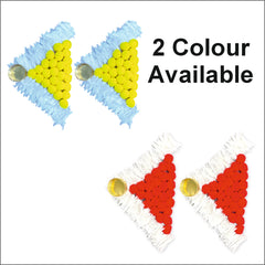 Two triangular bead patterns, one blue and green, the other red and gold, on a white background with text '2 Colour Available'.