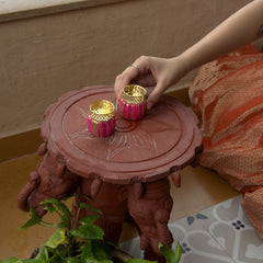 Smaran Drum Inspired Decorative Tealight Holder Pair | Handmade Traditional Festival Candle Holder Set of 2 with Ethnic Drum Design for Diwali, Navratri, Weddings, Pooja Room