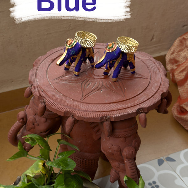 Smaran Collectible India Cotton Elephant Design Tealight Candle Holder, Pack of 2